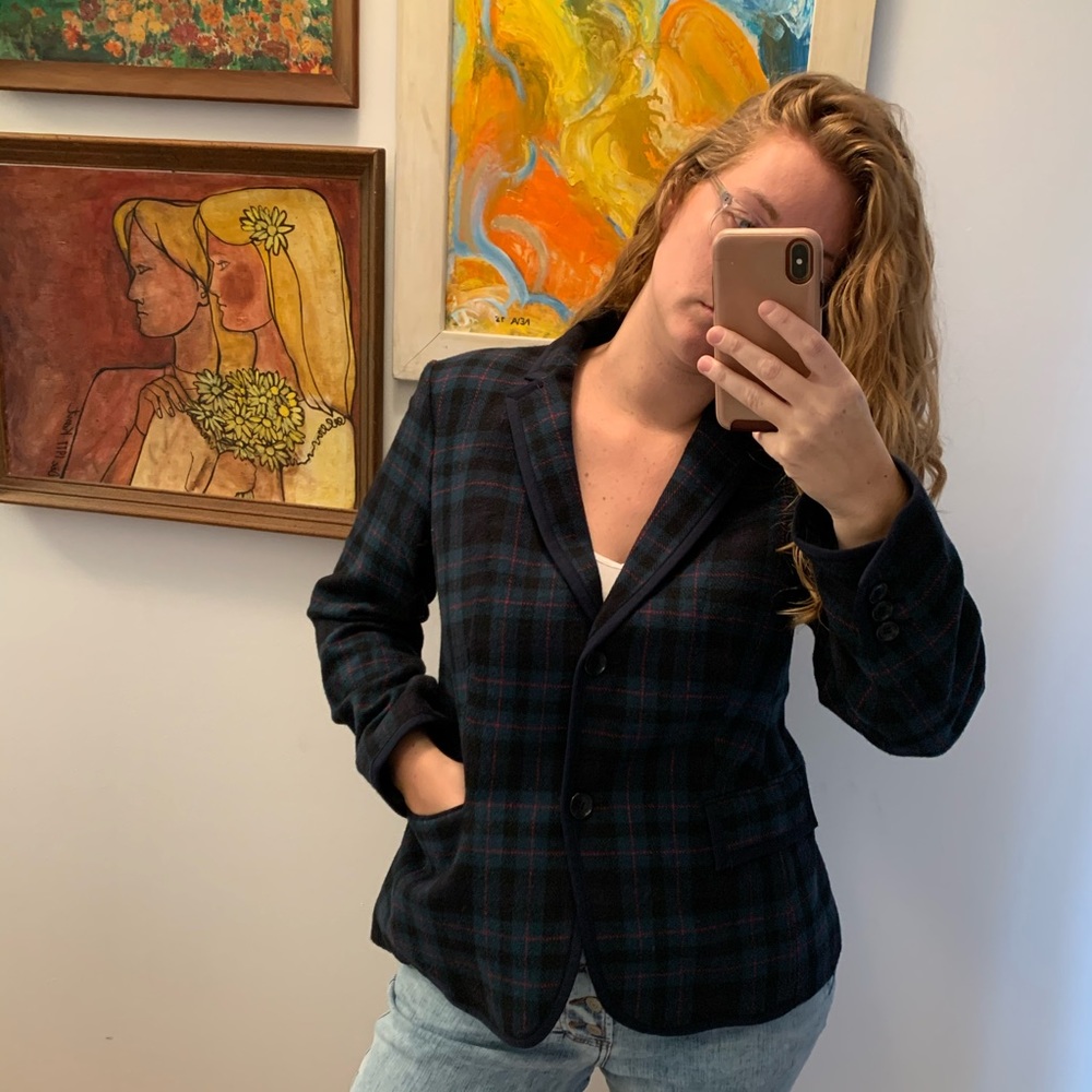 Vintage tartan plain blazer